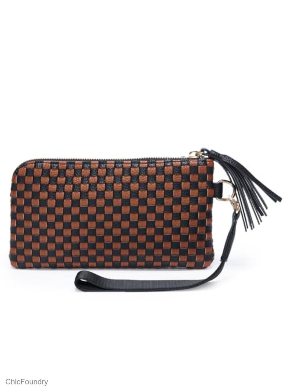 Woven Vegan Leather Wristlet Clutch Wallet with Card Slots